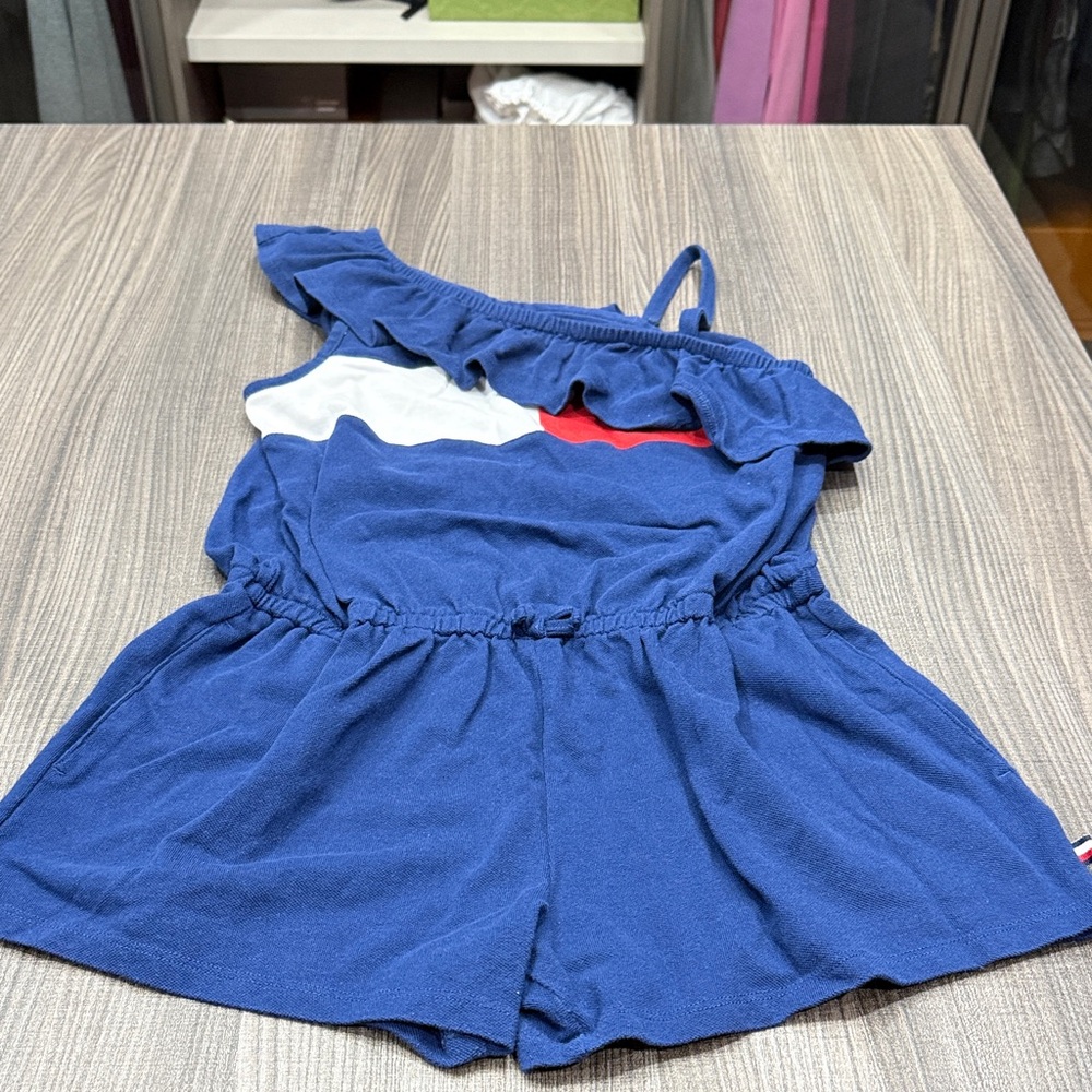 Tommy Hilfiger Navy and Red One-Shoulder Romper